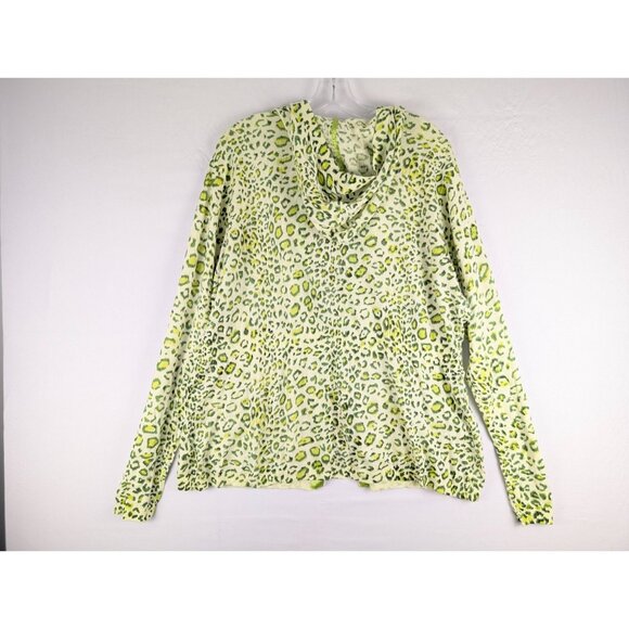 Soft Surroundings Sweater Womens 2X Green Leopard Print Hooded Cardigan - Picture 6 of 7